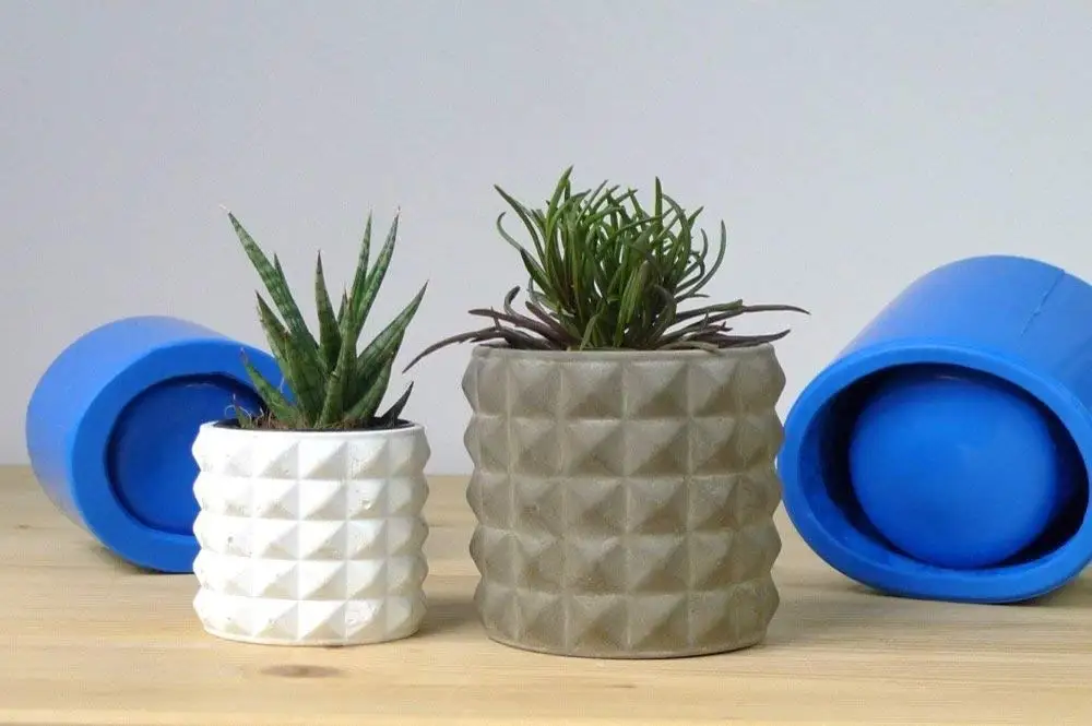 Concrete silicone mold for geometric planters, set of two