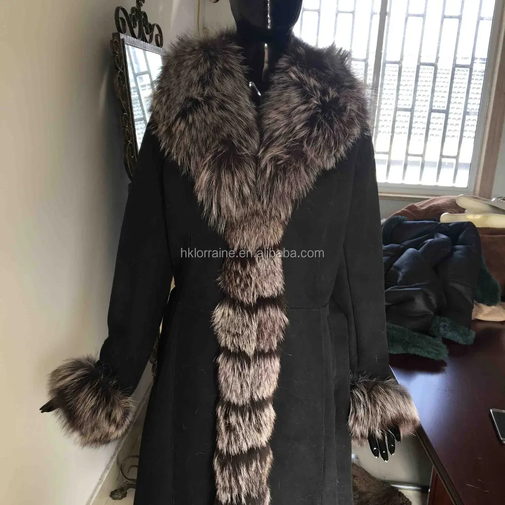 Women Coat Sheep Real Leather Lamb Wool Fur Parkas Stand Collar Short