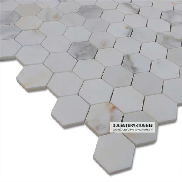 Baldosa De Mosaico En Forma De Hexágono De Mármol,Oro Blanco,Calacatta