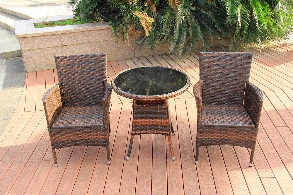 27.5" Round Patio Wicker Rattan Dining Table Tempered Glass Top