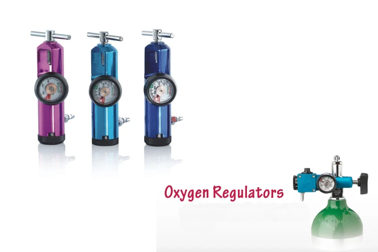 Combined with ordinary oxygen bottles used portable oxygen pressure regulators
