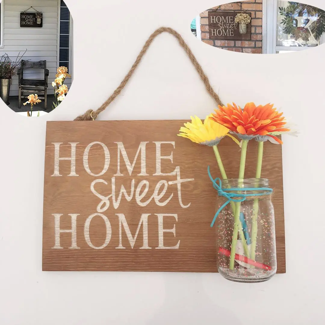 Yonor Rustic Wood Home Welcome Sign, Home Sweet Home Vintage Brown Sign, Rustic Wood Porch Sign, Rustic Front Door Decorations Welcome Sign (Home Sweet Home, Wine Brown)