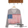Ladies style pullover sweater woolen long sleeve american flag sweater