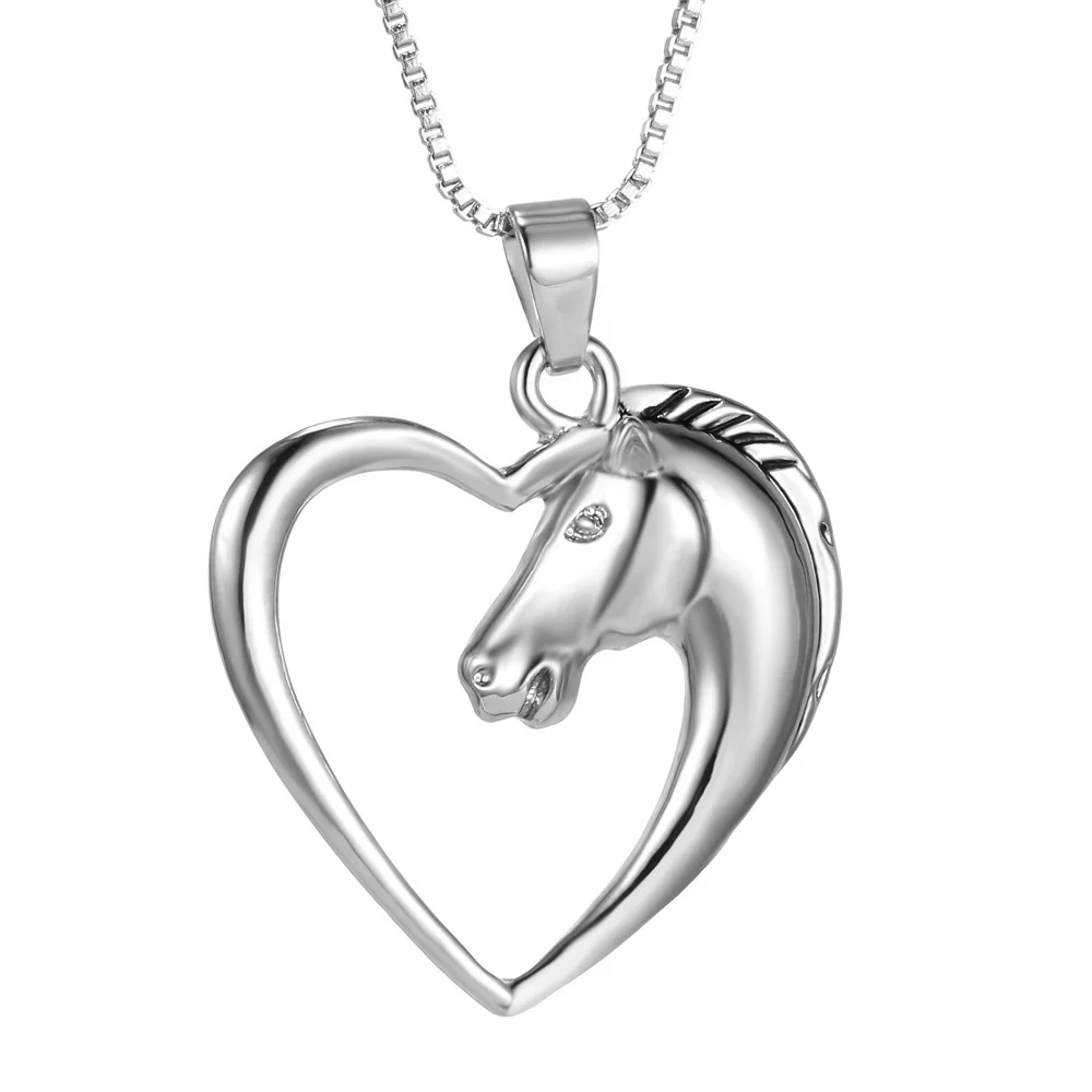 New Horse Runnin Shape Love Silver Pendant Necklace