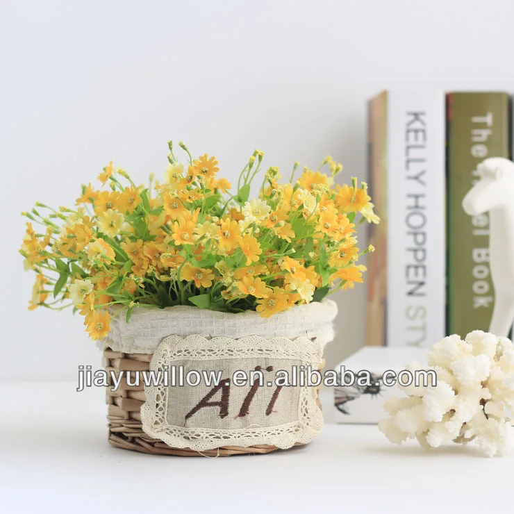 Handmade Grey Wicker Decorative Hanging Flower Baskets For Wedding