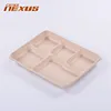 High brightly disposable rectangle 5 compartments paper sugarcane pulp dinner food plate