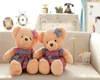 S/M/L beautiful soft stuffed customized light brown teddy bear animal toy with matched checked skirt&red head flower