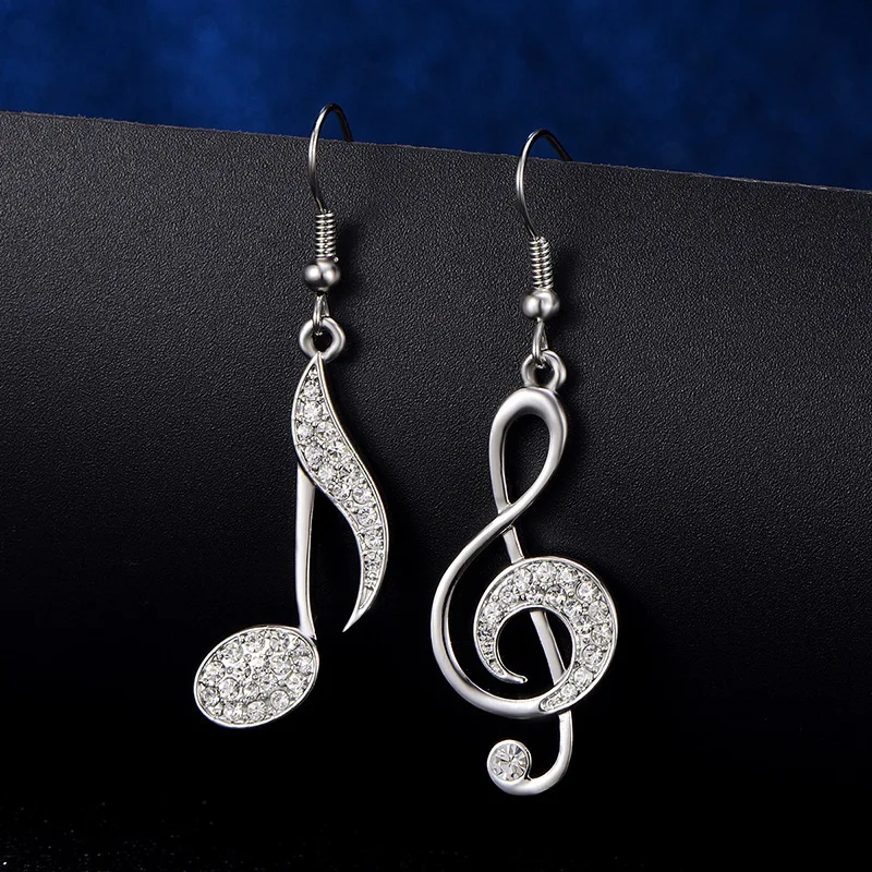 Wholesale 1pair Women Music Note Earrings Diamond Sparkling Hanging
