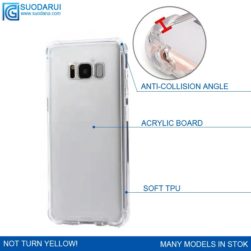 Not Turn yellow! Shockproof angle TPU + Acrylic hybrid Transparent case for Samsung Galaxy S8 / S8 Plus Black Cover