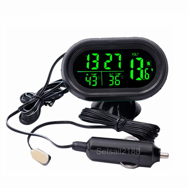 Volt/ímetro auto digital del term/ómetro del coche de DC 12V 2 en 1 exhibici/ón dual del indicador LED del voltaje azul de la temperatura del LED