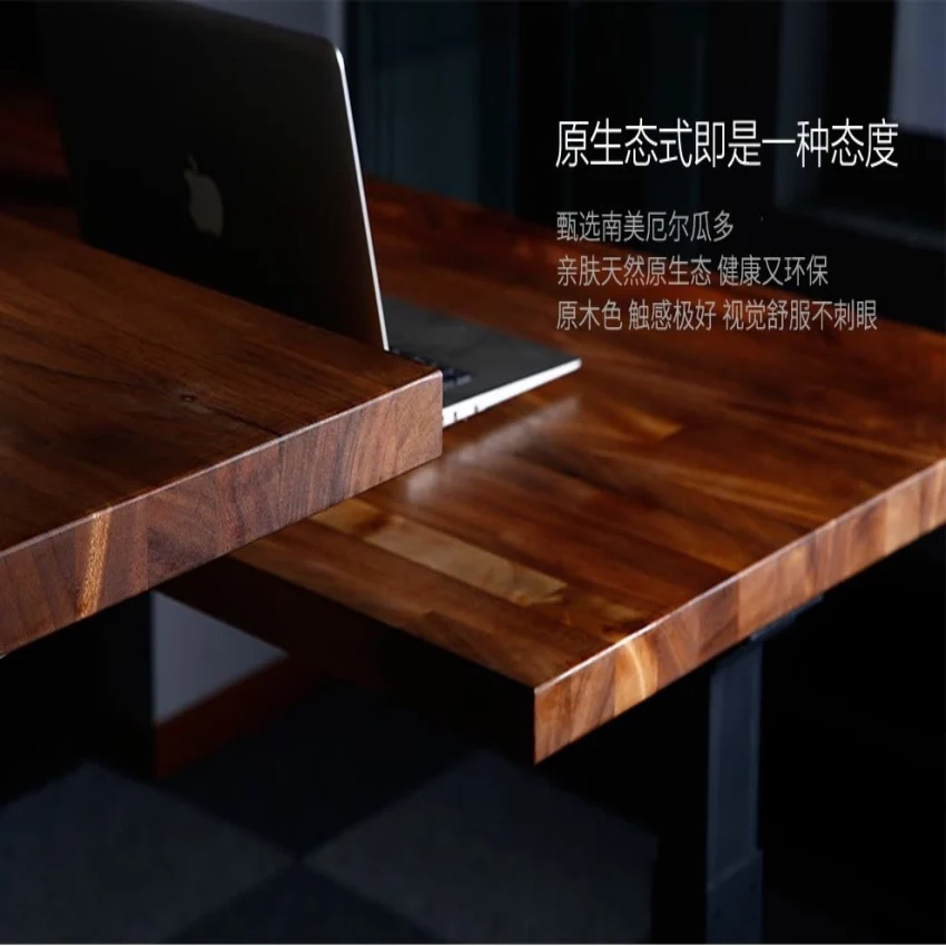 Lifting table whole solid wood for tabletop  leg with double motor three-section type