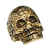 Vintage Gold 316L Stainless Steel Patterned Skull Head Finger Ring Jewelry for Mans