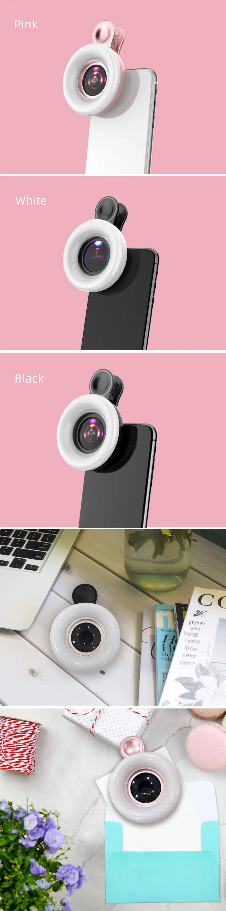 2 In 1 Adjusted Ring Light Clip On Macro Lens For iPhone