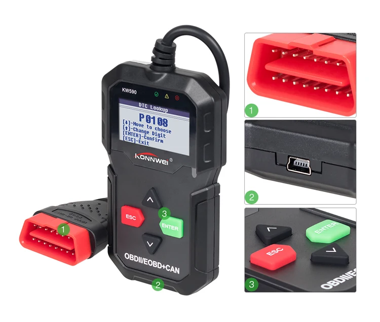 Multilanguages Odb Obd2 Scanner Kw590 Obd2 Car Diagnostic Scanner Best