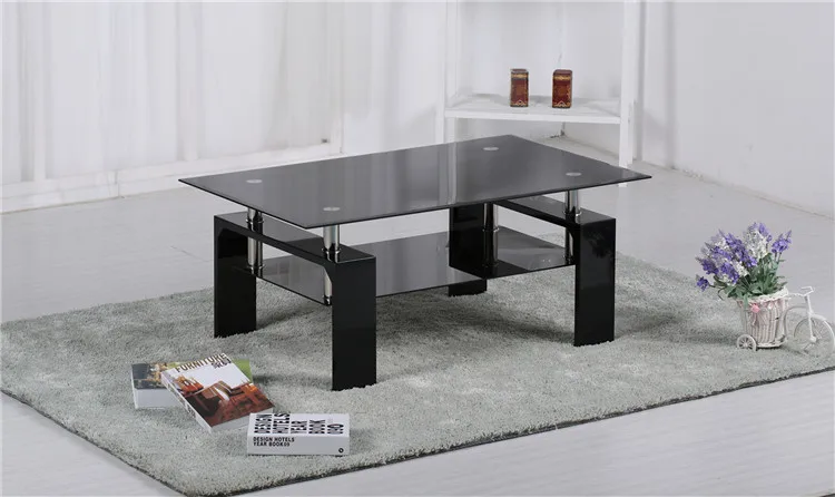 Modern Cheap Living Room Furniture Tempered Glass Top  MDF Legs Black Color Wholesale  Glass Coffee Table Tea Table