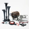 12 V24v 3 Three Pipe Trumpet and 0.5 gal 2L Mini Air Pressure Tank Kit Air Compressor Horn for Truck Boat Train Marine