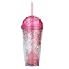 Custom logo 350ml 450ml summer cool PVC reusable round flat lid straw plastic cup