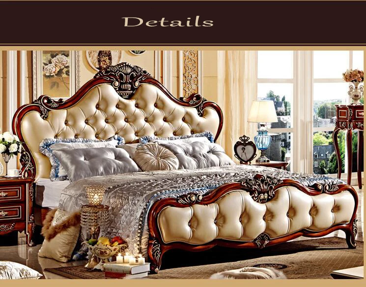 modern european solid wood bed Fashion Carved 1.8 m bed french bedroom furniture osc96325