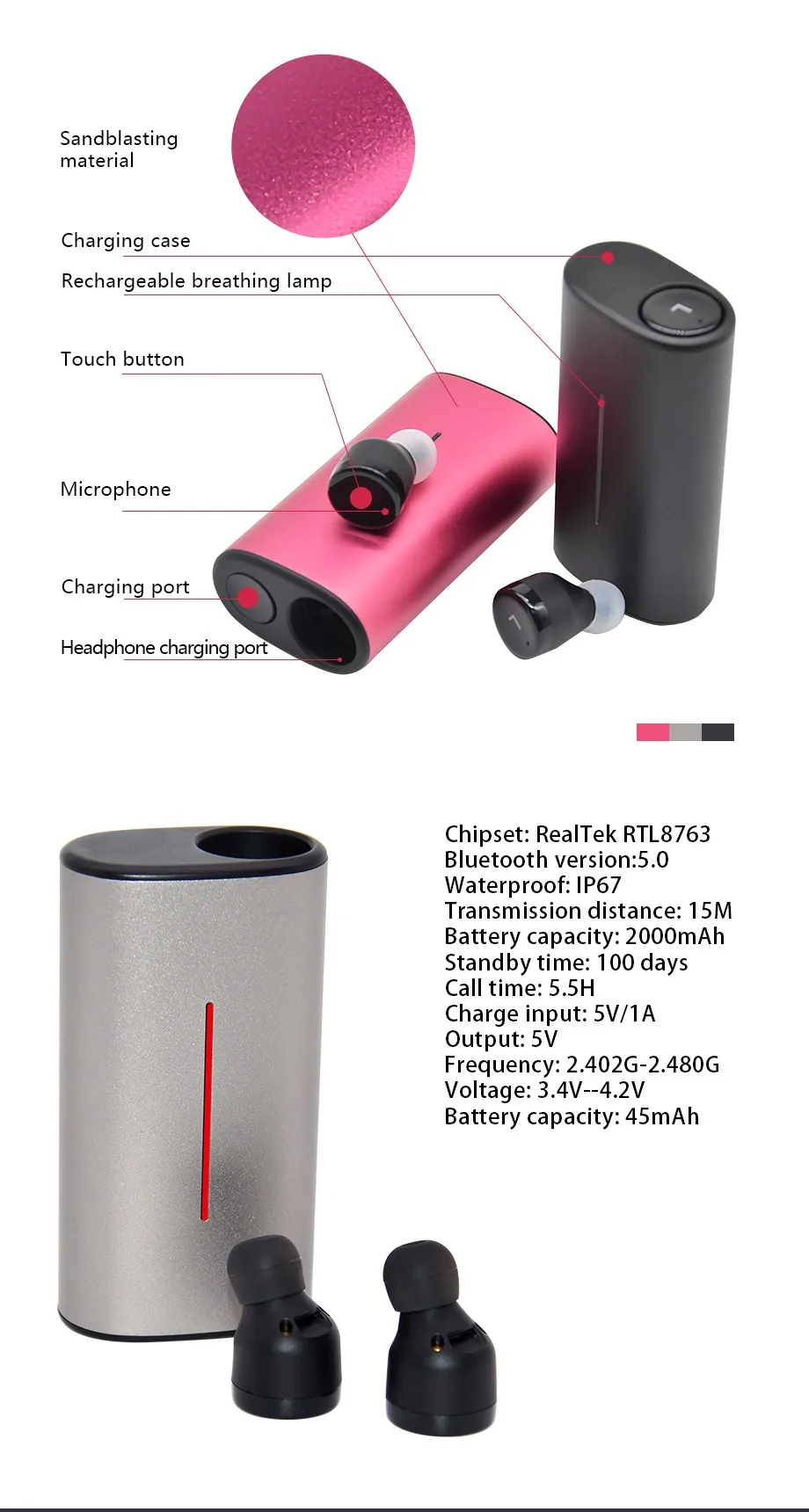 Ivante TWS S6 Bluetooth 5.0 earphone & headphone wireless earbuds with charging case earbuds with microphone - ANKUX.COM