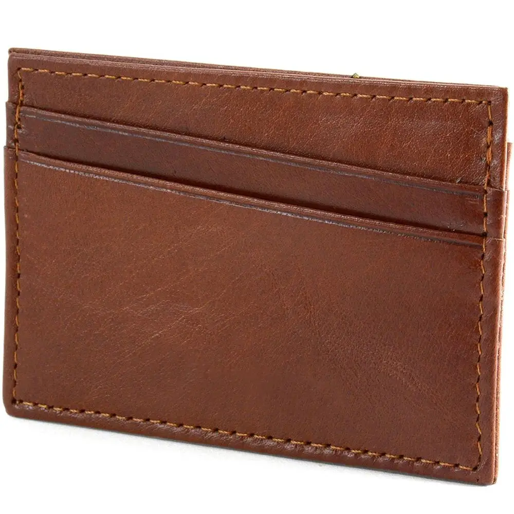 定制徽标便携式前口袋薄卡夹复古修身男士皮革钱包