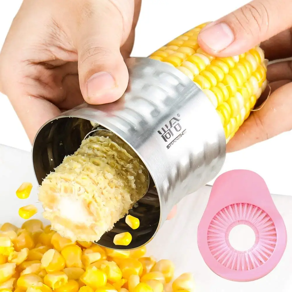 304 Stainless steel Cob Corn Stripper Corn Peeler Cutter Stripper Remover Thresher Kitchen Salad Tool With a multi-functional corn brush