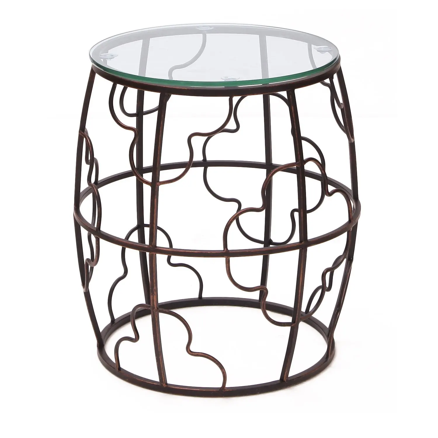 Accent Metal Round Drum End Table with Glass Top