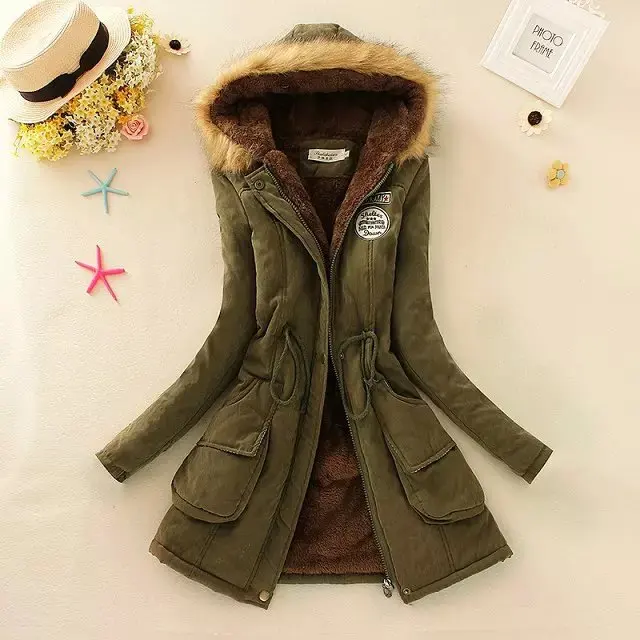 Winter Jacket Women Casual Camouflage Hooded Mediu Long Parkas