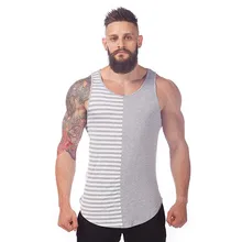 Free Shipping Summer Style Gray And White Stripe Sport Tank tops Men Cotton Fashion Gym Tank Top Fitness Shirt