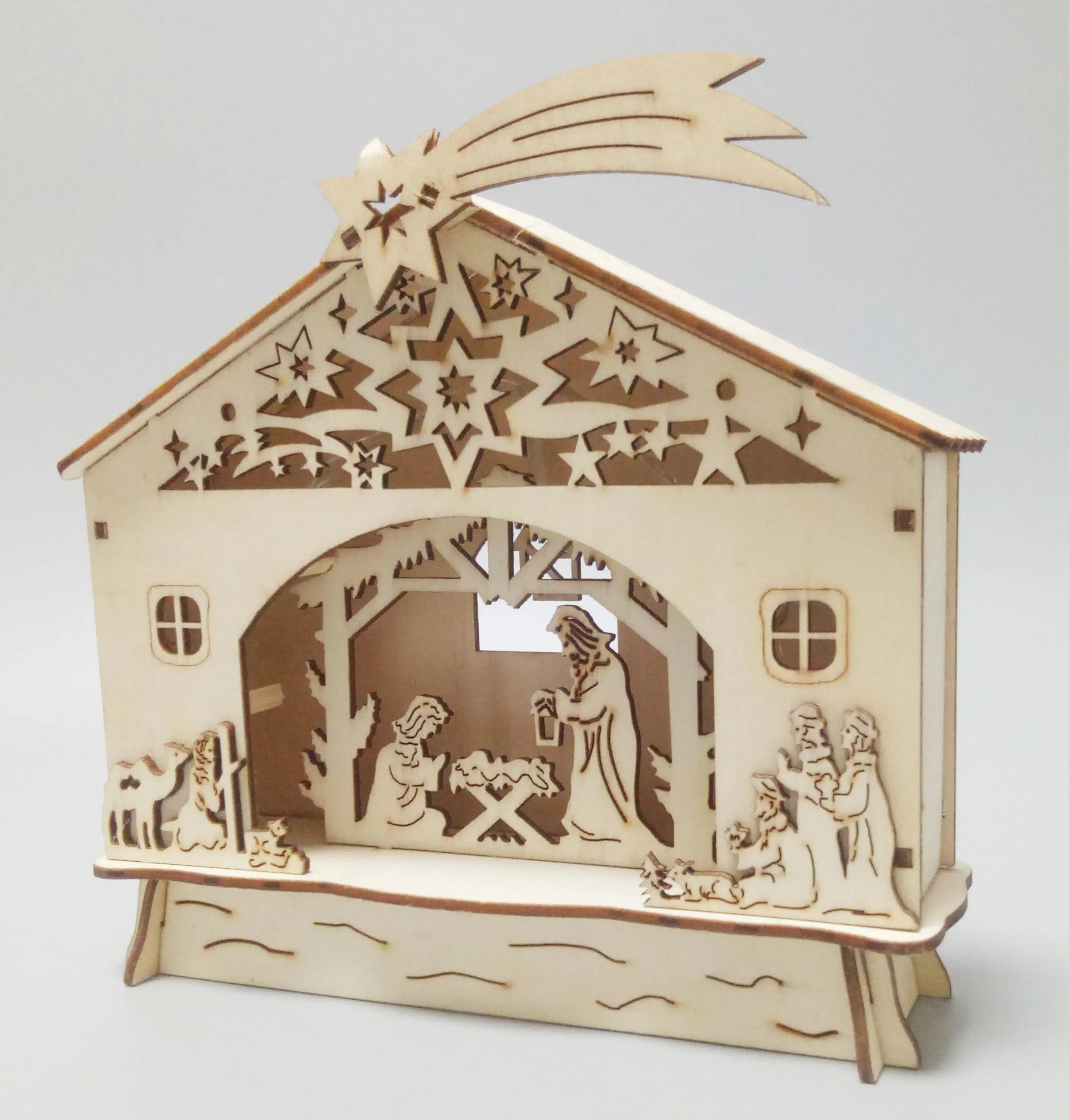 Christmas Nativity Scene Pre-lit Wooden Warm White Led Light Xmas ...