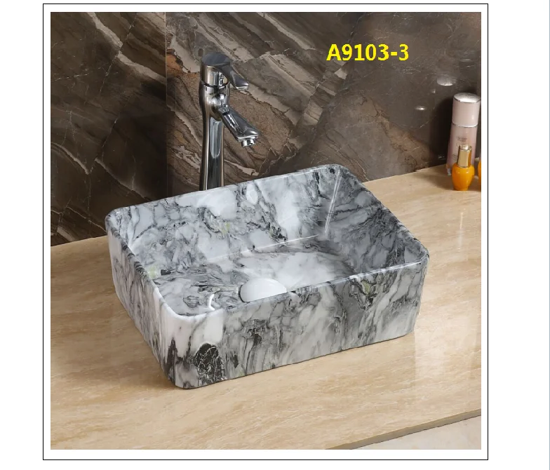 cheap price  marble design bathroom ceramic wash basin rectangle basin