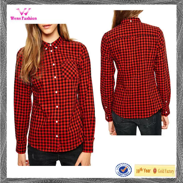 women's red and black check shirt