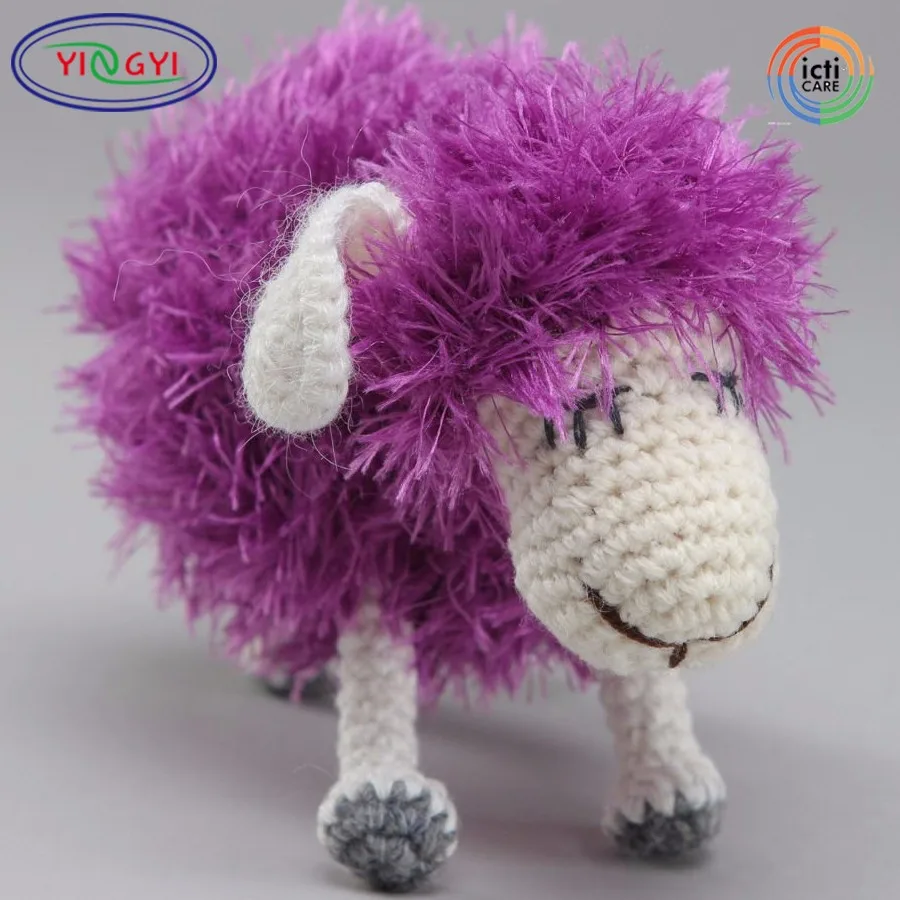 F514 Handmade Cute Soft Toy Violet Fluffy Lamb Crocheted Woolen Threads