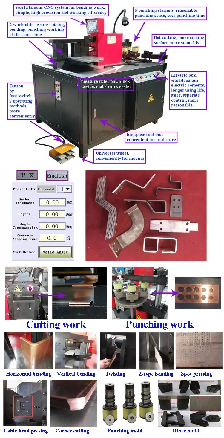 Hydraulic busbar processing machine cutting bending punching functionality Bus Bar Processor Machine