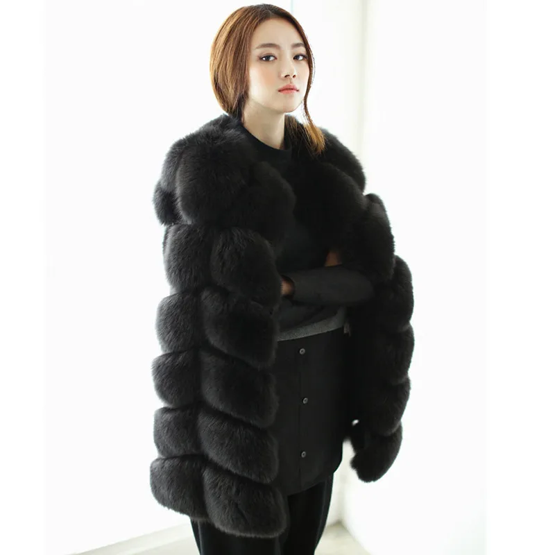Designer Fur Jacket Knitted Cardigan Womens Fox Knitted Mink Fur Coat With Rac Trim Brown