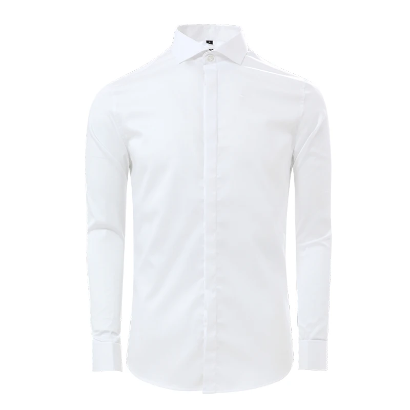 2020 Shirt Slim Fit 100% Branded Business Man Point Button Dress Italian Pure Cotton White Shirts For Men