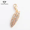 For Car Bag Pendant Tribe Accessories KC Gold Plated Metal Feather Keychain Crystal Leaves Key Chain Ring Holder
