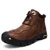 Fashion Men Winter Plush Cowhide Keep Warm Boots Plush Ankle leather shoes Snow Work Shoes Men's Outdoor Snow Boots