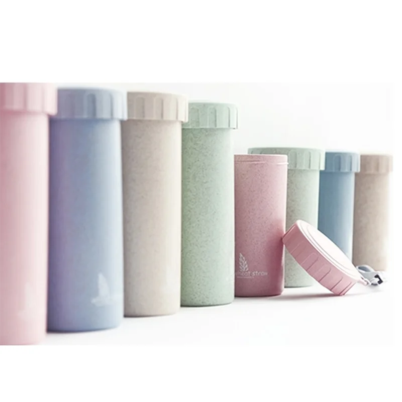 Portable Custom Logo Flip Straw Water Bottle, 300ML Water Bottle With Straw, Plastic Bottle With Straw