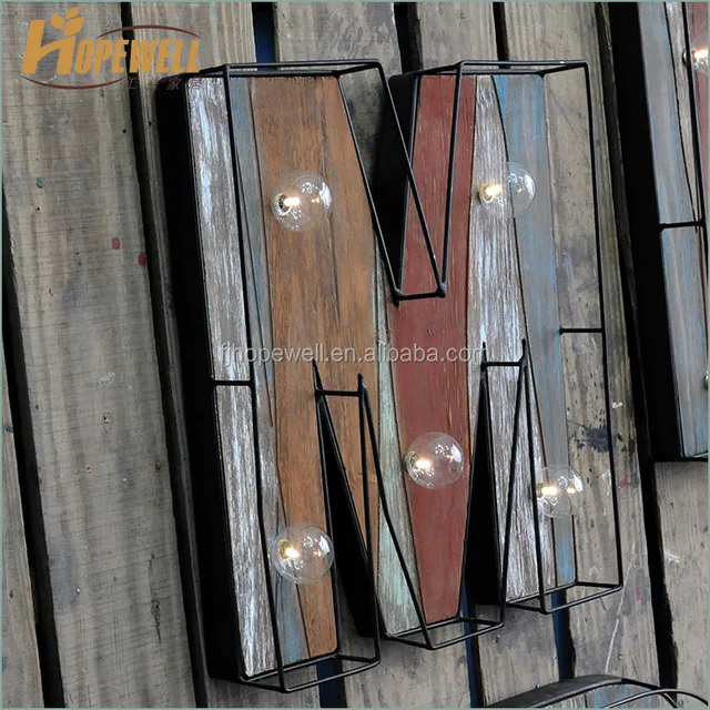 different style wood alphabet letter , led letter 'M' wall decor