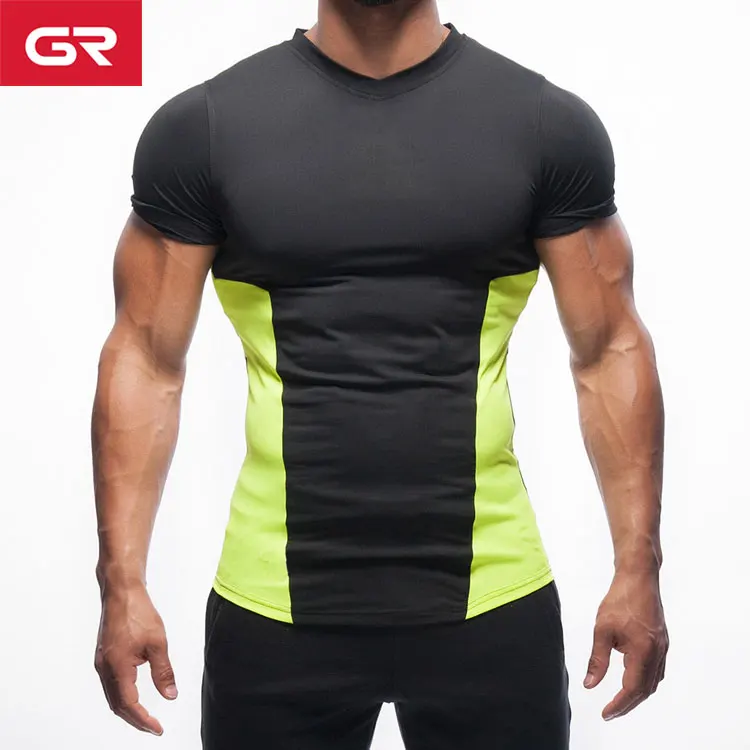 Dry Fit Polyester Spandex Custom Gym T Shirt Short Sleeve Slim Fit Mens ...