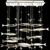 Modern decorative art place clear glass fish chandelier lamp