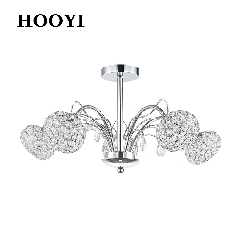 Chrome Glass Ceiling Light Lamp With E14 Light Source For Living Room Hotel