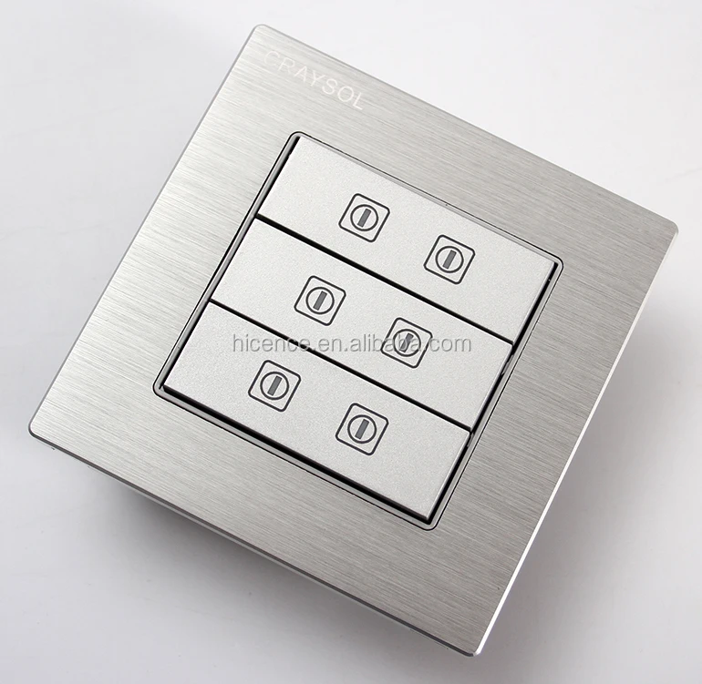 5v Dry Contact Soft Touch 6 Gang Silver Brushed Aluminium Light Switch