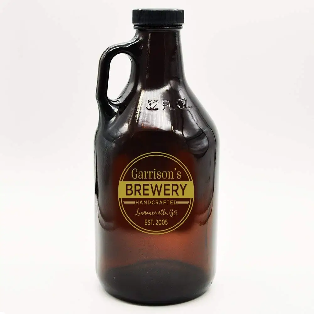 Custom Amber Growler Brewery Logo Design | Personalized Gifts | Beer Brewing | Beer Growlers Custom Logo | Custom Gifts for Guys | Craft Brewing (32, Gold)