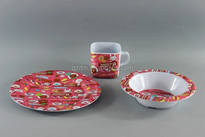 Cartoon Print Melamine Dinner Set Of 3 Piece