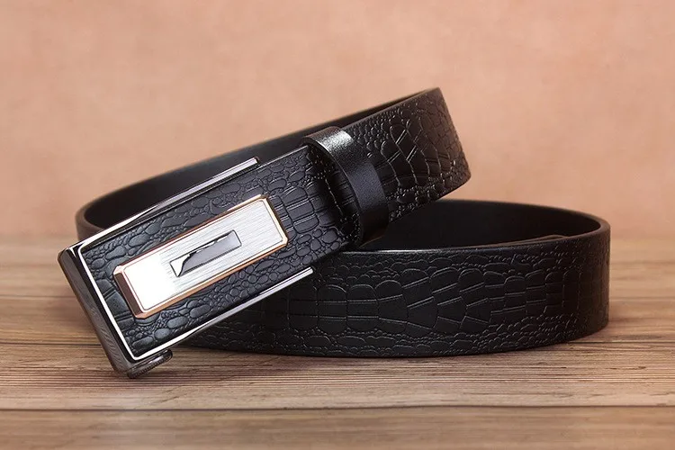 New Men's Belt Automatic Buckle Youth Belt Cowhide Crocodile Pants