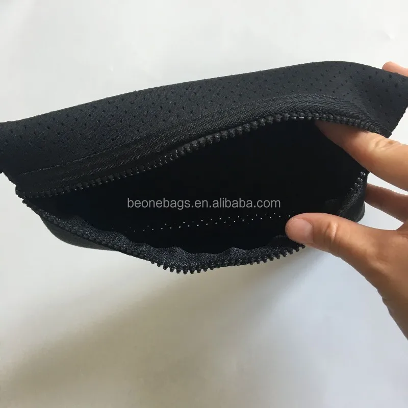 Black 5mm Insulated Perforated Neoprene Small Zipper Pouch For Beach