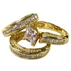 3Pcs/Set Luxury Style Gold Plated Three Stone Rings For Women Wedding Ring