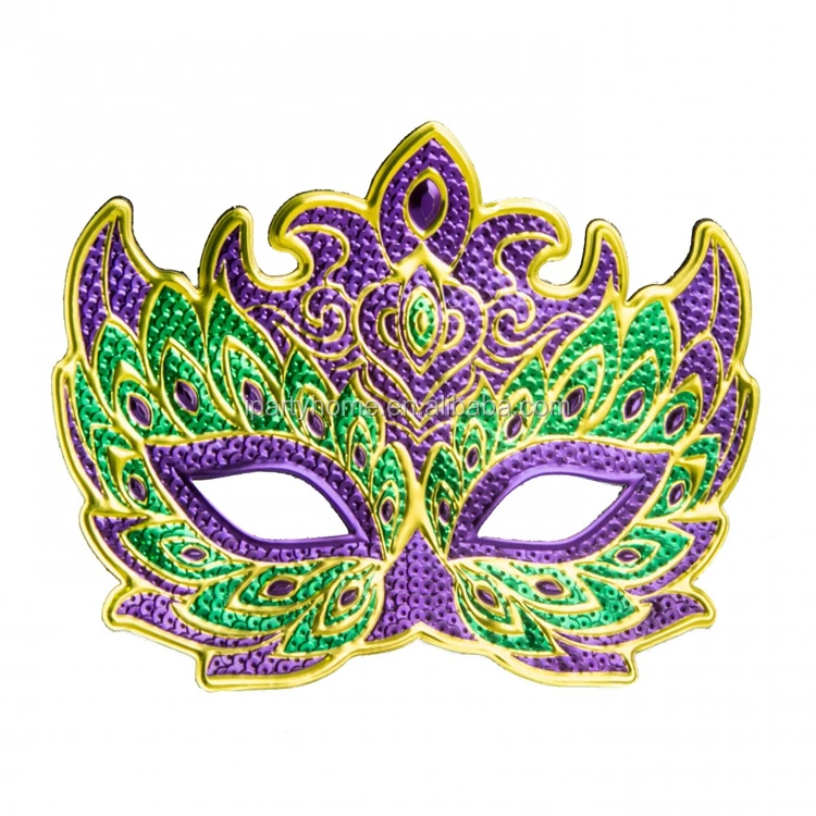 Download Purple Green Gold Metallic Pvc Foil Fashion Custom Design Mardi Gras Masquerade Masks Buy Masquerade Masks Party Masks Half Face Mask Product On Alibaba Com