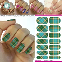 K5602 Water Transfer Nail Art Sticker Blue Plaid Design Manicure Styling Tools Nail Wraps Full Cover